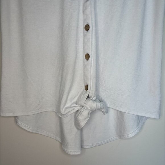 FORTUNE & IVY Short Sleeve Button Up Shirt Womens L White Tie Front Hi Lo - Picture 3 of 7
